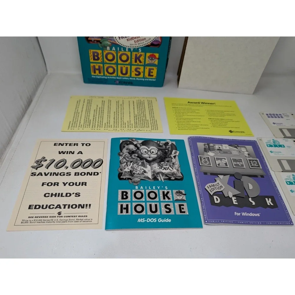 Vintage Bailey's Book‎ House Edmark Kid's PC Game Big Box Floppy Complete 90s